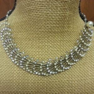 Vintage Rhinestones & Faux Pearl Choker Necklace